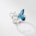 wholesale S925 Sterling Silver Small Fresh Sweet Ins Style Exquisite Asymmetric Enamel Butterfly Spirit Snake Ring R02872-0-1
