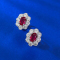 wholesale S925 Silver Earrings with 4*6mm Oval Pigeon Blood Red Corundum, Fashionable and Versatile Style for Daily Wear-0-3