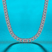 925 Silver One-Carat Moissanite Emerald Necklace with Full Pavé, Unisex Luxury Design-One-carat moissanite emerald necklace  16 inches