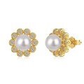 wholesale S925 sterling silver earrings for women, exquisite floral design with pearl and zirconia inlays, high-end fashion statement-0-4