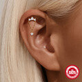 wholesale S925 Sterling Silver Marquise Heart Diamond-Cut Cylindrical Threaded Ear Cuff-0-3