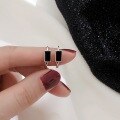 wholesale S925 Sterling Silver Maker Fashion Rectangular Enamel Ear Clasp for Women, Minimalist Geometric Design, Niche Aesthetic, High-End Feel Earrings-0-5