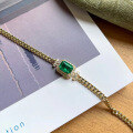 wholesale 925 Silver Adjustable Zhuzhifan Jewelry Simulated Emerald 1 Carat Pendant Simple Necklace 40+3cm-0-2