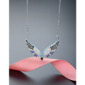 wholesale S925 Sterling Silver Elegant and Luxury Pendant Necklace Set with Diamond Zircon Angel Wing Collarbone Chain for Women-0-0