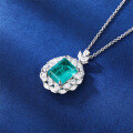 wholesale S925 Sterling Silver Full Lab-Grown Emerald Pendant with Pavé Diamonds Women'sEmerald Necklace Wholesale-0-0