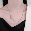 wholesale S925 sterling silver vintage resin blue gourd necklace with southern red accents in ethnic trendy style-0-3