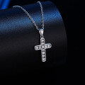 925 Silver 20ct Moissanite Cross Pendant Necklace, Women's Light Luxury Full Diamond Layering Chain-0-1
