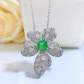 wholesale S925 silver European and American new jewelry simulated emerald 8*8 luxurious inlaid necklace women's collarbone chain pendant-0-1