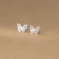 wholesale S925 Sterling Silver Colorful Diamond Butterfly Ear Studs Korean Version Sweet and Simple Personality Elegant Women's Ear Jewelry M02165-0-4