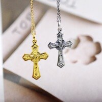 wholesale 925 Sterling Silver Plated 18K Gold Retro Vintage Cross Pendant Choker Necklace for Men Minimalist European and American Light Luxury for Women-Gold (3000025)  925 silver