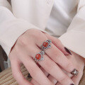 wholesale S925 Sterling Silver Retro Vintage High-End Style Nanhong Inlaid Adjustable Ring, Niche Design Irregular-0-3