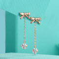 wholesale Rose gold-plated S925 silver bow earrings, sweet and lightweight luxury ear accessories with tassel drop, long design for women, elegant-0-0