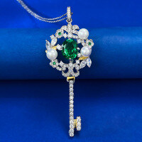 wholesale Metal material, Mu Jing Jewelry new key pearl style simulated emerald 8*10 necklace pendant for women, hot sale in live broadcasts-N304 Green Diamond 925 Silver