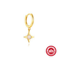 wholesale S925 Sterling Silver Four-Pointed Star Opal Earrings, French-style and sophisticated-Single gold 925 silver
