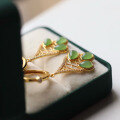 wholesale Metal material first: Natural Hetian Jade Jasper Sunny Green Waterdrop Ear Clips Ethnic Vintage Style Earring Jewelry Wholesale-0-2