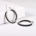 wholesale 925 Sterling Silver Round Earrings with Red Zircon and Black Spinel, European and American Style Influencer Hoop Earrings-0-4