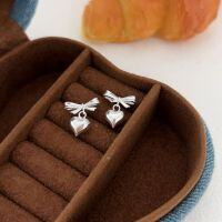 wholesale S925 Sterling Silver Bow Heart Stud Earrings Women's New Trendy Versatile Minimalist High-End Earrings-Sterling silver