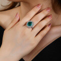 wholesale Sterling silver S925 high carbon diamond ring classic bezel set round lab-grown emerald ring for women,-0-1