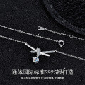 925 Silver Gold-Plated Bow Moissanite Necklace, D Color High Clarity, Wholesale-0-0