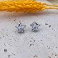 wholesale S925 Sterling Silver Super Sparkling Star Zircon Ear Studs for Women, Fashionable and Elegant, Small and Exquisite Earrings-Five-pointed star earrings 925 silver