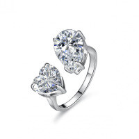 Sterling Silver Moissanite Ring Women's Luxury Set Fancy Heart Pear Shape 6 Carats-Set with D-color moissanite (6 carats)  Adjustable