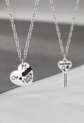 wholesale S925 Sterling Silver Couple Necklace Matching Pair, Creative Interlocking Heart Lock Pendant, Sweater Chain-0-0