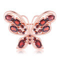 wholesale S925 silver designer-style natural gemstone brooch with butterfly design and classical elegance, featuring genuine garnet-0-4
