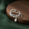 wholesale S925 silver double-layer irregular cross pearl ring Korean version geometric personality jewelry R00239-0-1