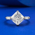 wholesale S925 Silver Shiny Asscher Cut 8*8mm White Diamond Women's Simulated White Diamond Ring Ladies' Gift-0-5