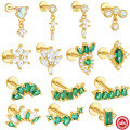 wholesale S925 Sterling Silver Marquise Heart Flat Back Threaded Ear Cartilage Stud with Sparkling Green Crystals-0-0