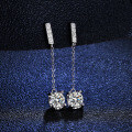 Sterling Silver Moissanite Earrings, Bull Head Dangle with Tassels, Direct Factory Sale-0-0