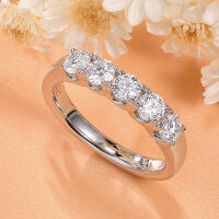 wholesale S925 Sterling Silver Plated with 18K, D Color Moissanite Women's Five-Stone Row Ring, Simple and Versatile-5*0.2CT Moissanite Ring - Style B US Size 11