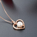 wholesale 925 Sterling Silver Freshwater Pearl Necklace for Women, Simple and Versatile with a High-End Micro-Inlaid Zircon Heart Pendant Collarbone Chain-0-2