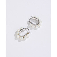 wholesale S925 Sterling Silver U-Shaped Pearl Earrings for Women, Studs, Light Luxury, High-End, Niche Design, Unique French Ear Clips Jewelry-Shell Pearl Earrings-with Plastic Earplugs>925 Silver