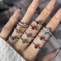 wholesale S925 Sterling Silver Women's New European and American Ring, Light Luxury Advanced Sense Classic 6-Prong Round Colored Zircon Silver Ring for Women-DY120014-SW-WH (April) 8