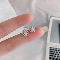 wholesale S925 Sterling Silver Maker's Hit Four-Leaf Clover Stud Earrings for Women, Hollow-Out Design, Minimalist and Niche Luxury Valentine's Day Gift-Floral Four-Leaf Clover Earrings 925 Silver