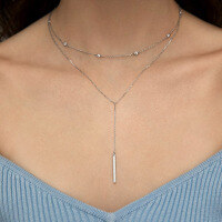 wholesale 925 Sterling Silver New Y-Shaped Double-Layered Stackable Necklace, Ins-Style Minimalist Pendant with Zirconia, Long Chain-Necklace>925 Silver