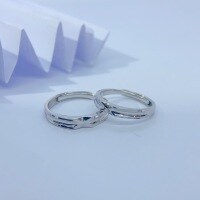 wholesale Geometric sterling silver couple's rings, a niche design open-ended pair, understated luxury gift for boyfriend or girlfriend on holidays-PR002116-2 Opening adjustable