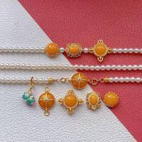 wholesale Gold-plated 925 ancient silver fittings set with natural amber cross vajra spacer beads and back cloud plaque for DIY hand-stringing-One bread egg bead