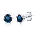 wholesale 925 Sterling Silver Gemstone Earrings with Crystal and Blue Topaz Sapphire, Classic Minimalist Small Exquisite Studs-0-2