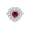 wholesale S925 silver plated with 18k gold, lab-created pigeon blood red ruby, 7*7mm heart-shaped high-end jewelry closed ring-0-4