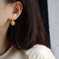wholesale S925 silver inlaid natural Russian-origin chicken-fat yellow amber earrings, vintage-style amber earrings without impurities or cracks-0-4
