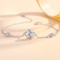 wholesale S925 Sterling Silver Maker's Love at First Sight Bracelet for Women, Rose Flower Korean Style Minimalist Personalized Jewelry Valentine's Day Birthday Gift-Rose Bracelet - White Zircon &gt; 925 Silver