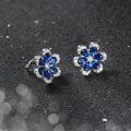 wholesale 925 Sterling Silver Plated with Synthetic Sapphire Floral Stud Earrings for Women, High-End Feel Wholesale-0-2