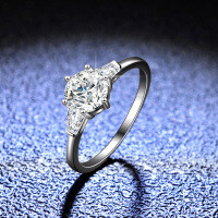 Sterling Silver D Color Moissanite Ring, 1 Carat, Multiple Styles-1 carat (eight hearts and eight arrows zircon)  Adjustable opening