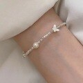 wholesale S925 Sterling Silver Butterfly Freshwater Pearl Small Silver Bead Bracelet, Fashionable and Luxurious Niche Design with a High-End Feel-0-1