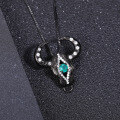 wholesale S925 silver designer-style Shan Hai Jing bull head pendant with dark retro design, inlaid with green agate necklace pendant-0-1