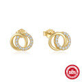 wholesale 925 Sterling Silver Double Hoop Diamond Inlaid Elegant Earrings, Korean Style Minimalist Design-0-0