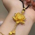 wholesale Metal Material: Imitation Gold Lotus Pendant, Two Lives of Joy Ancient Method Imitation Gold Lotus Pendant DIY Necklace Sweater Chain Accessory-0-1