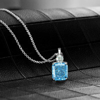 wholesale 925 Silver with 85ct High Carbon Diamond Pendant, 9*10 Ice Flower Cut, Versatile Women's Necklace 40+5, Shipei Jewelry New Collection-Ocean Blue【P-0857】 Chain length 40+5cm